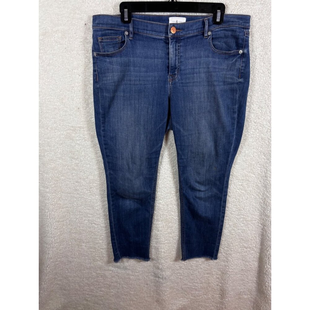 Lou & Grey Womens Plus Size Button Fly Frayed Hem Jeans Blue Denim‎ Casual 36x25